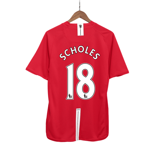 Retro SCHOLES #18 Men's Manchester United 2007/08 Home Soccer Jersey