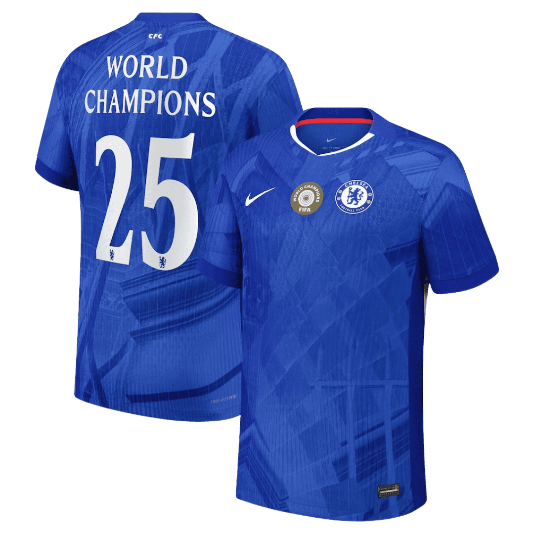WORLD CHAMPIONS #25 Men's Chelsea 2025/26 Player Version Home Soccer Jersey - Slim Fit