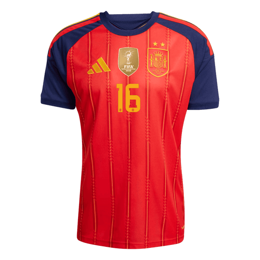 RODRIGO #16 Men's Spain World Cup 2026 Player Version Champion Edition Home Soccer Jersey - Slim Fit