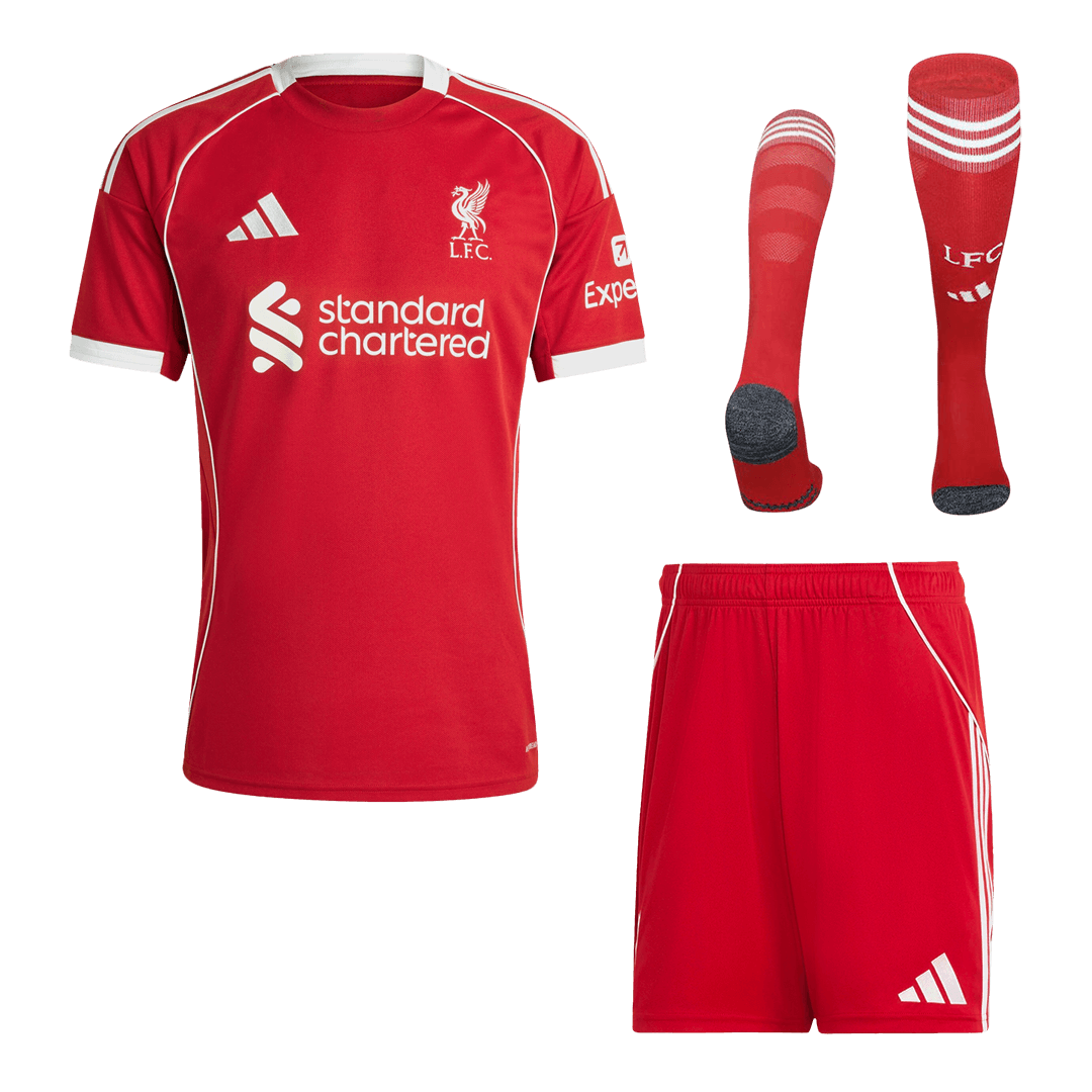 Men's Liverpool 2025/26 Home Soccer Jersey Full Kit