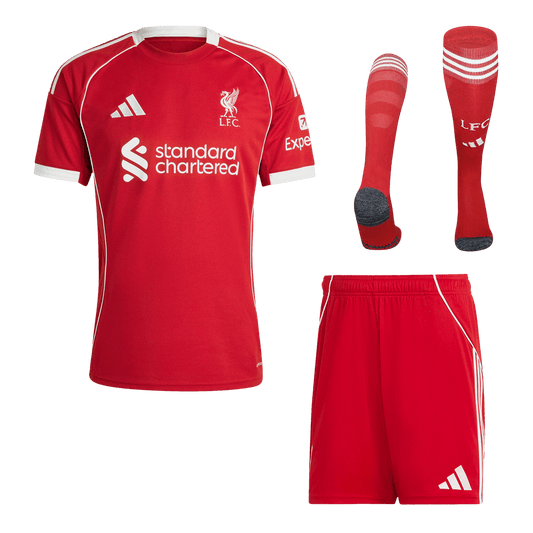 Men's Liverpool 2025/26 Home Soccer Jersey Full Kit