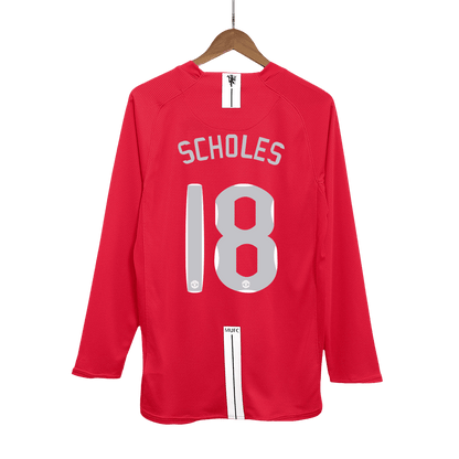 Retro SCHOLES #18 Men's Manchester United UCL Final 2007/08 Home Long Sleeve Soccer Jersey