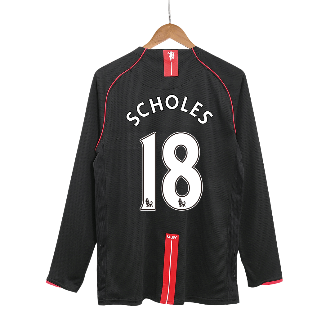 Retro SCHOLES #18 Men's Manchester United 2007/08 Away Long Sleeve Soccer Jersey