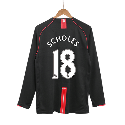 Retro SCHOLES #18 Men's Manchester United 2007/08 Away Long Sleeve Soccer Jersey