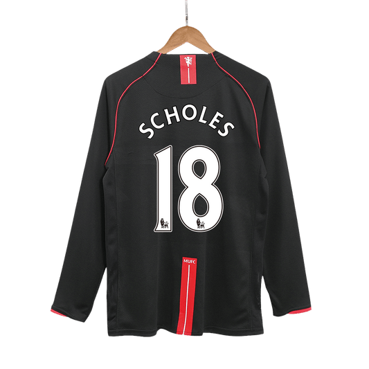 Retro SCHOLES #18 Men's Manchester United 2007/08 Away Long Sleeve Soccer Jersey
