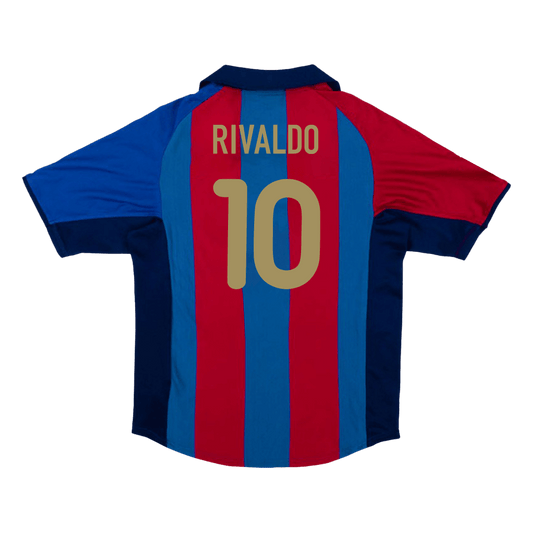 Retro RIVALDO #10 Men's Barcelona 2001/02 Home Soccer Jersey