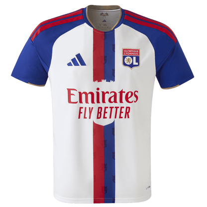 Olympique Lyonnais 2026/27 home soccer jersey front view with center stripes