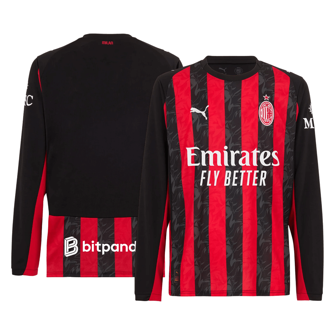 Men's AC Milan 2025/26 Home Long Sleeve Soccer Jersey